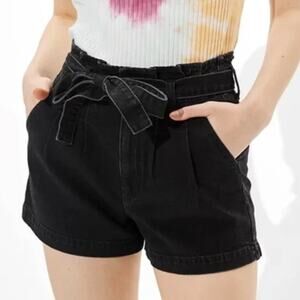 2/$15 American Eagle Paperbag Mom Jean Shorts Black Denim High Waist Size 4